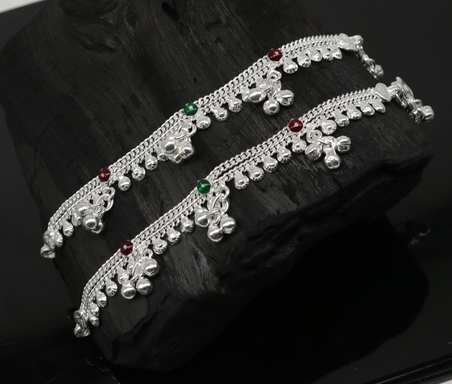 5.5" inches baby anklets Sterling silver handmade amazing ankle bracelet kids anklet noisy sound bells charm anklets jewelry india ank413 - TRIBAL ORNAMENTS