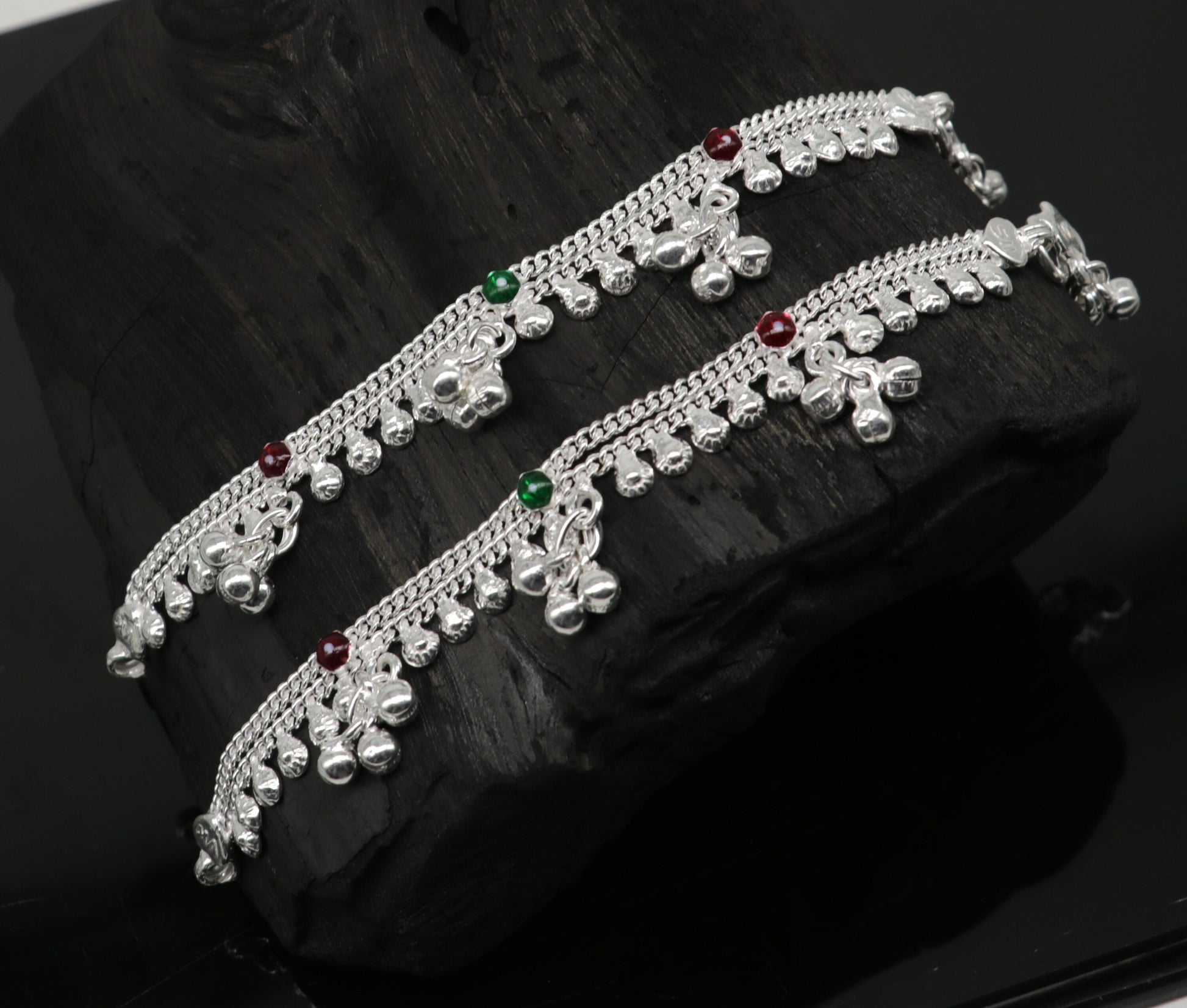 5.5" inches baby anklets Sterling silver handmade amazing ankle bracelet kids anklet noisy sound bells charm anklets jewelry india ank413 - TRIBAL ORNAMENTS