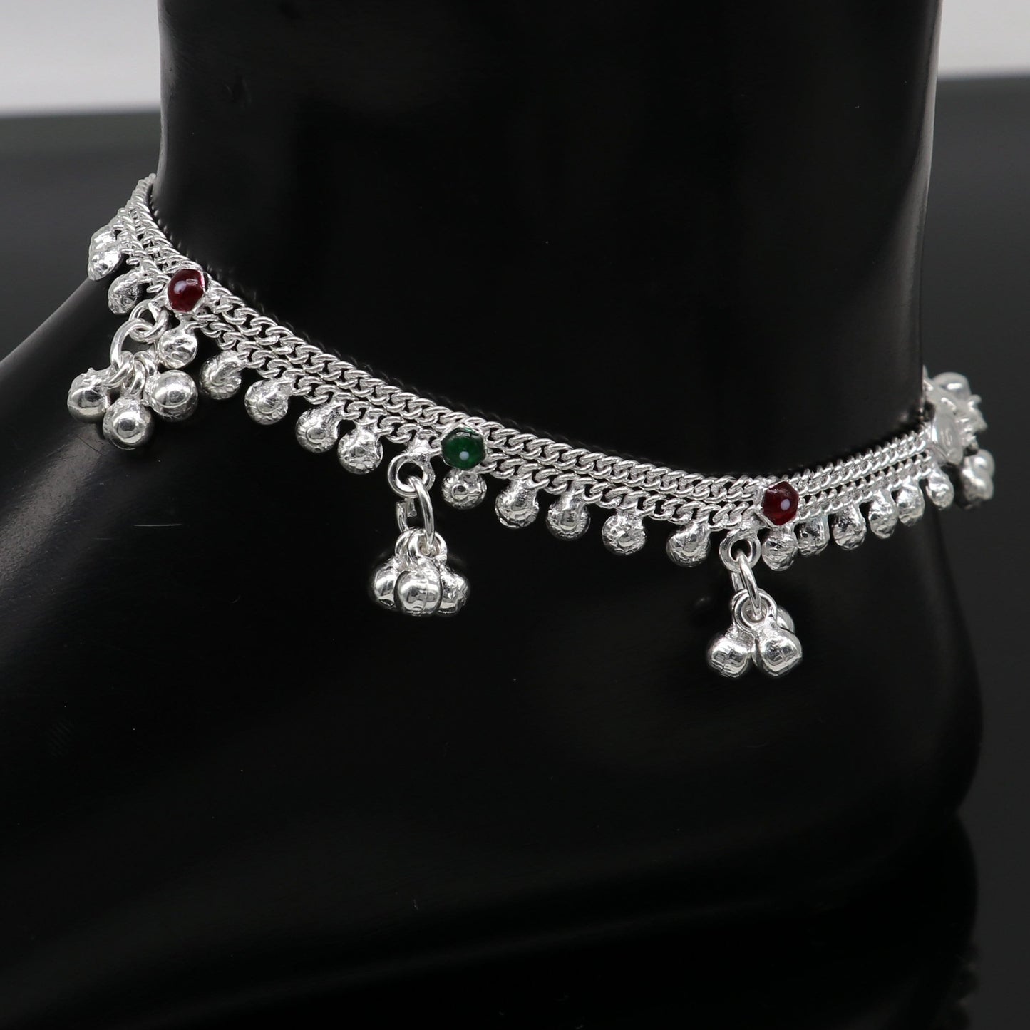 5.5" inches handmade solid sterling silver baby kids ankle bracelet unisex baby anklet foot bracelet customized charm noisy bracelet ank414 - TRIBAL ORNAMENTS