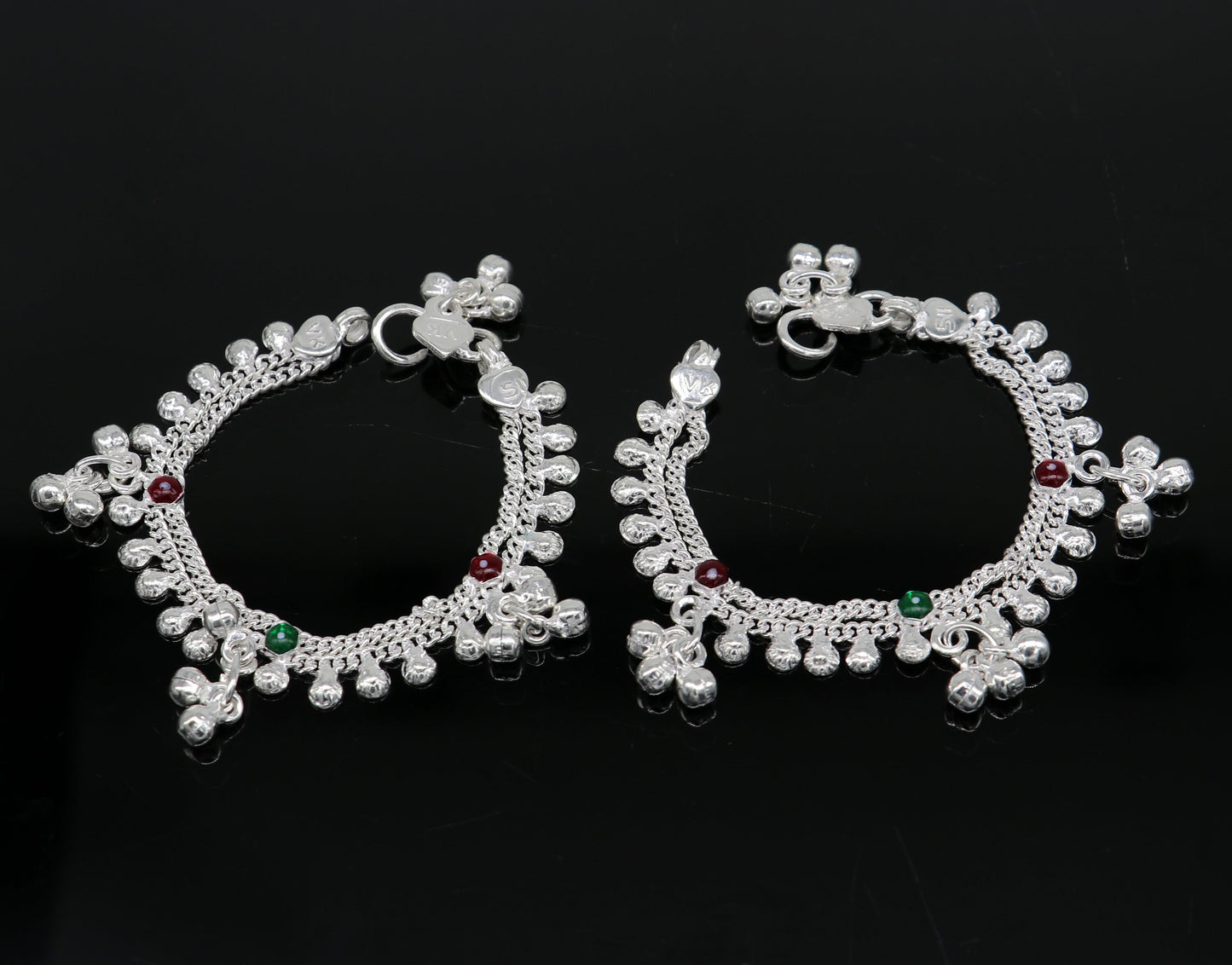 5.5" inches handmade solid sterling silver baby kids ankle bracelet unisex baby anklet foot bracelet customized charm noisy bracelet ank414 - TRIBAL ORNAMENTS