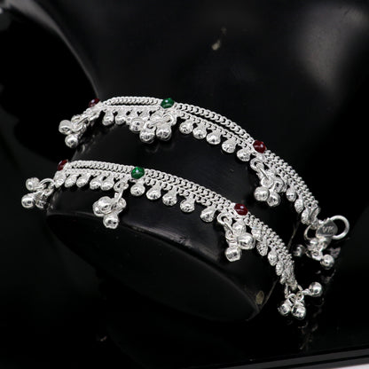 Handmade 5.5-inch sterling silver baby ankle bracelet with customized charm, unisex design, tribal ornaments style.