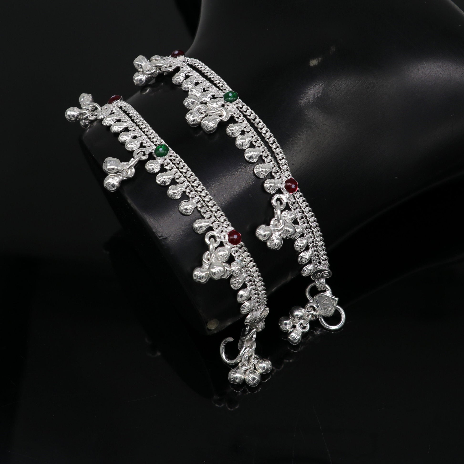 5.5" inches handmade solid sterling silver baby kids ankle bracelet unisex baby anklet foot bracelet customized charm noisy bracelet ank414 - TRIBAL ORNAMENTS