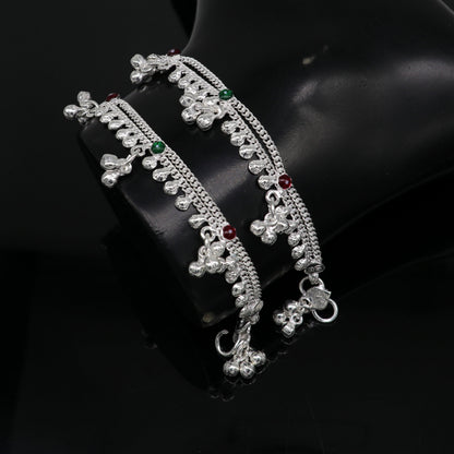 Handmade 5.5-inch sterling silver baby ankle bracelet with customizable charm, unisex design, tribal ornaments style.