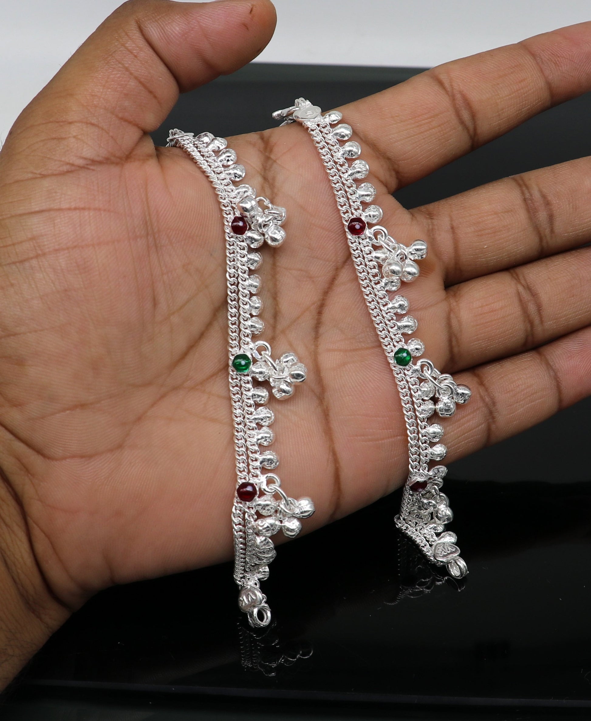 5.5" inches handmade solid sterling silver baby kids ankle bracelet unisex baby anklet foot bracelet customized charm noisy bracelet ank414 - TRIBAL ORNAMENTS