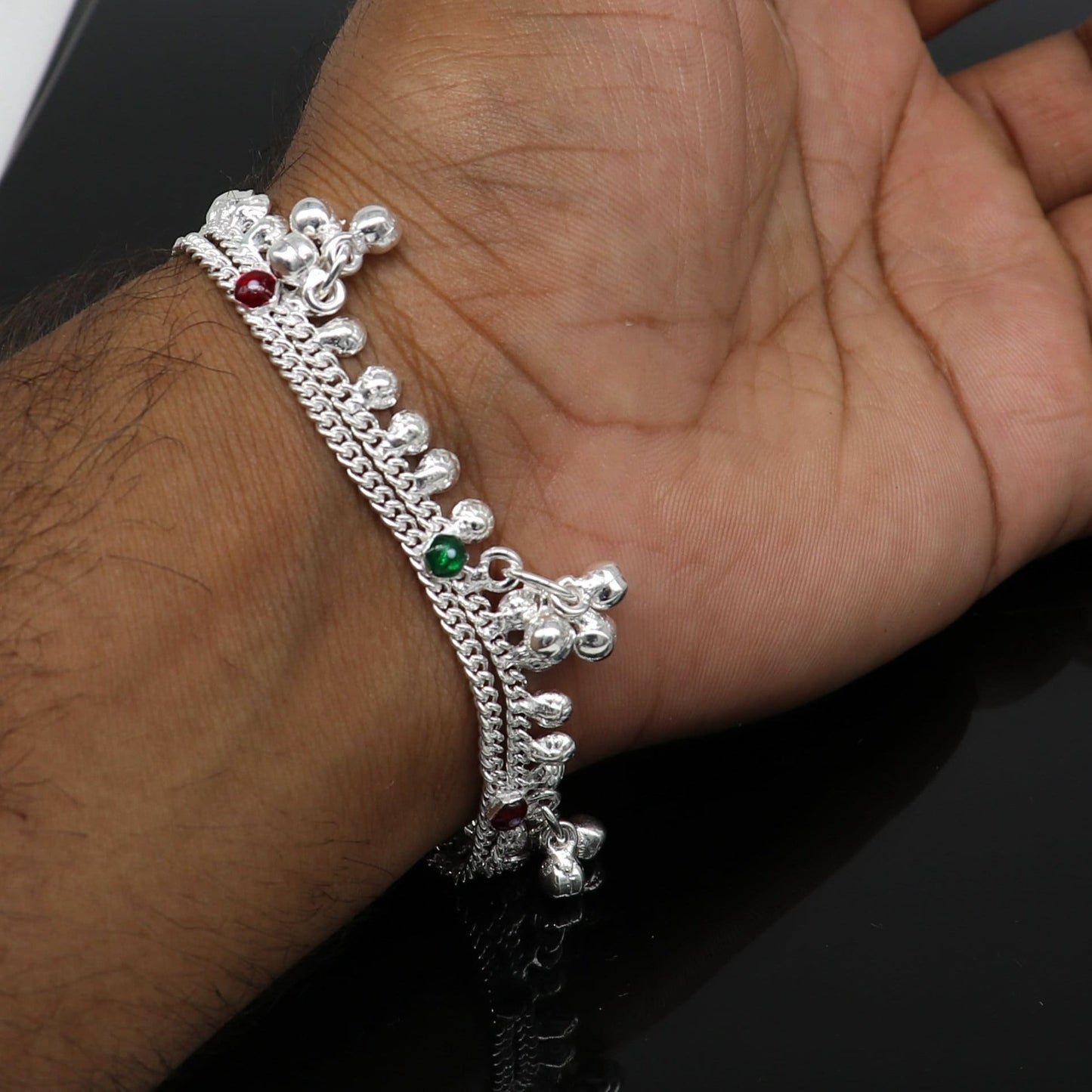 5.5" inches handmade solid sterling silver baby kids ankle bracelet unisex baby anklet foot bracelet customized charm noisy bracelet ank414 - TRIBAL ORNAMENTS