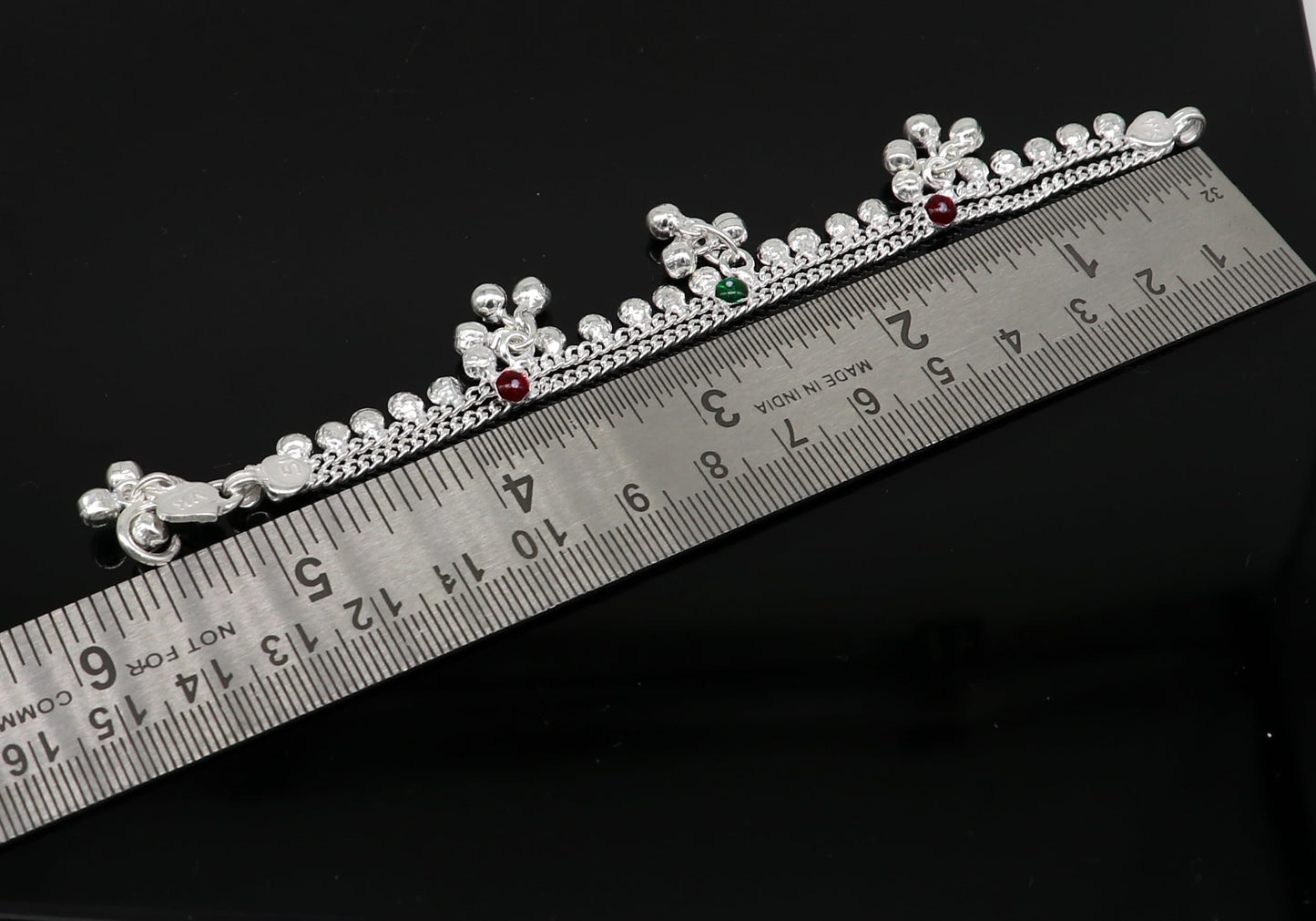 5.5" inches handmade solid sterling silver baby kids ankle bracelet unisex baby anklet foot bracelet customized charm noisy bracelet ank414 - TRIBAL ORNAMENTS