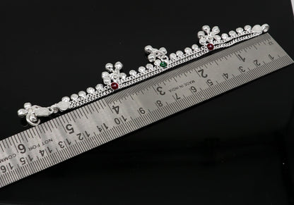 Handmade 5.5-inch sterling silver baby anklet with customizable charm, unisex design, tribal ornament style for kids.