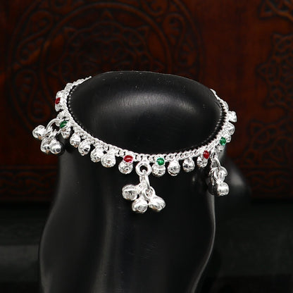 Handmade 5.5-inch sterling silver baby ankle bracelet with dainty charm, unisex jewelry designed for toddlers and kids.