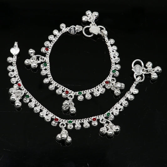 5.5" inches long handmade solid sterling silver baby kids ankle bracelet elegant dainty customized charm bracelet unisex baby jewelry ank426 - TRIBAL ORNAMENTS