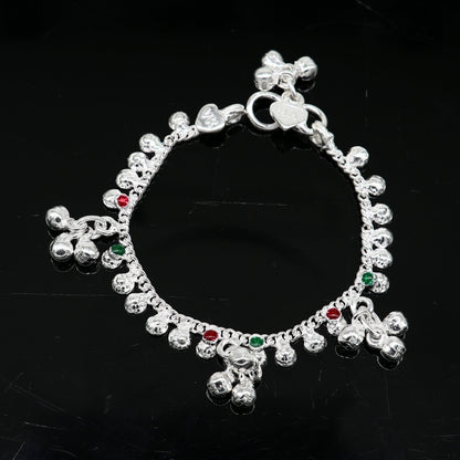 Handmade sterling silver baby ankle bracelet with dainty charm, 5.5 inches long, unisex, elegant and customized by TRIBAL ORNAMENTS.