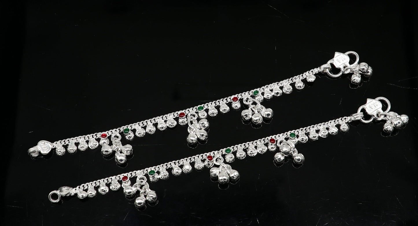 5.5" inches long handmade solid sterling silver baby kids ankle bracelet elegant dainty customized charm bracelet unisex baby jewelry ank426 - TRIBAL ORNAMENTS