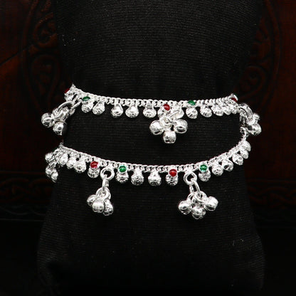 Handmade sterling silver baby ankle bracelet with dainty charm, 5.5 inches long, unisex, elegant and customizable jewelry from Tribal Ornaments.