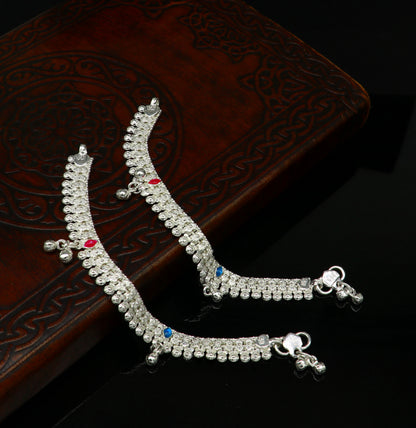 Sterling silver baby ankle bracelet with jingling charm, customized 5.5-inch anklet, tribal ornaments foot jewelry for newborns