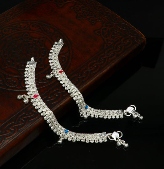 5.5" inches Sterling silver customized amazing silver ankle bracelet new born baby anklets Jingling charm anklets foot jewelry ank276 - TRIBAL ORNAMENTS