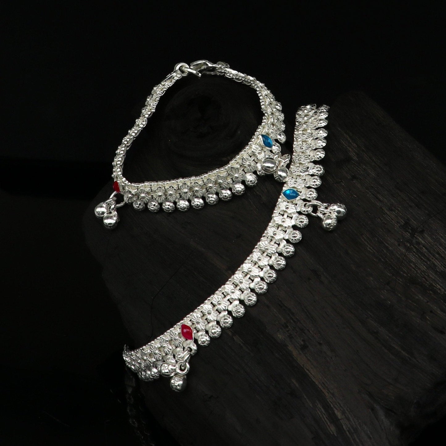 5.5" inches Sterling silver customized amazing silver ankle bracelet new born baby anklets Jingling charm anklets foot jewelry ank276 - TRIBAL ORNAMENTS