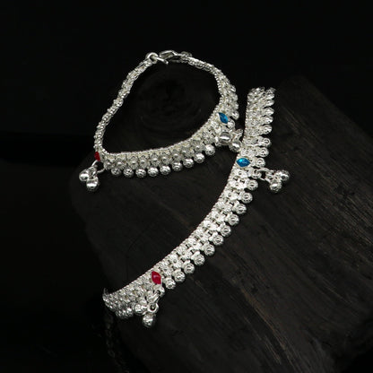 Sterling silver baby ankle bracelet with jingling charm, 5.5 inches, customized, tribal ornaments brand, delicate foot jewelry for newborns