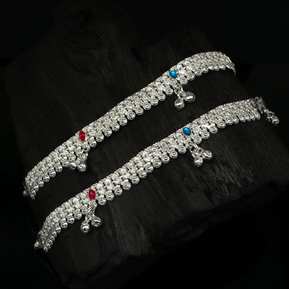 Sterling silver ankle bracelet for babies with jingling charm, customized 5.5-inch foot jewelry by TRIBAL ORNAMENTS