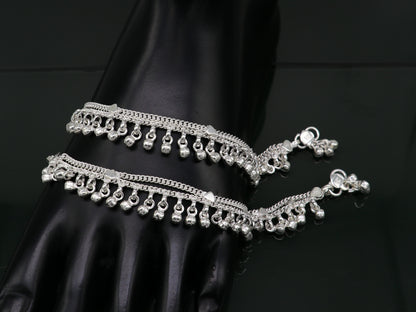 Sterling silver 5.5-inch handmade baby ankle bracelet with bells and charm, tribal ornaments jewelry for foot accessories.