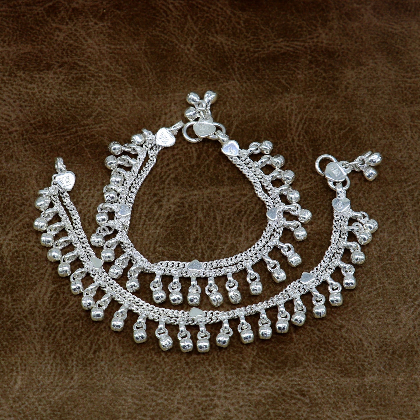 5.5" inches Sterling silver handmade amazing silver chain ankle bracelet baby anklet noisy sound bells charm foot anklets jewelry ank301 - TRIBAL ORNAMENTS