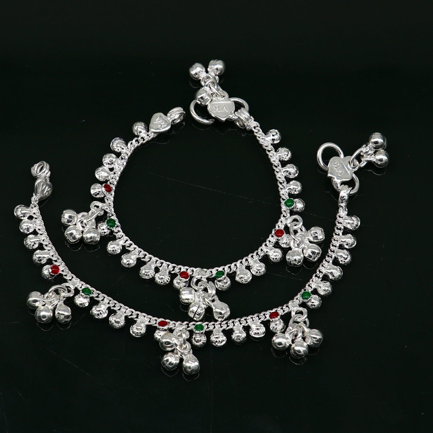 5.5" long handmade Sterling silver amazing vintage style ankle bracelet new born baby anklet noisy sound bells charm anklets jewelry ank419 - TRIBAL ORNAMENTS