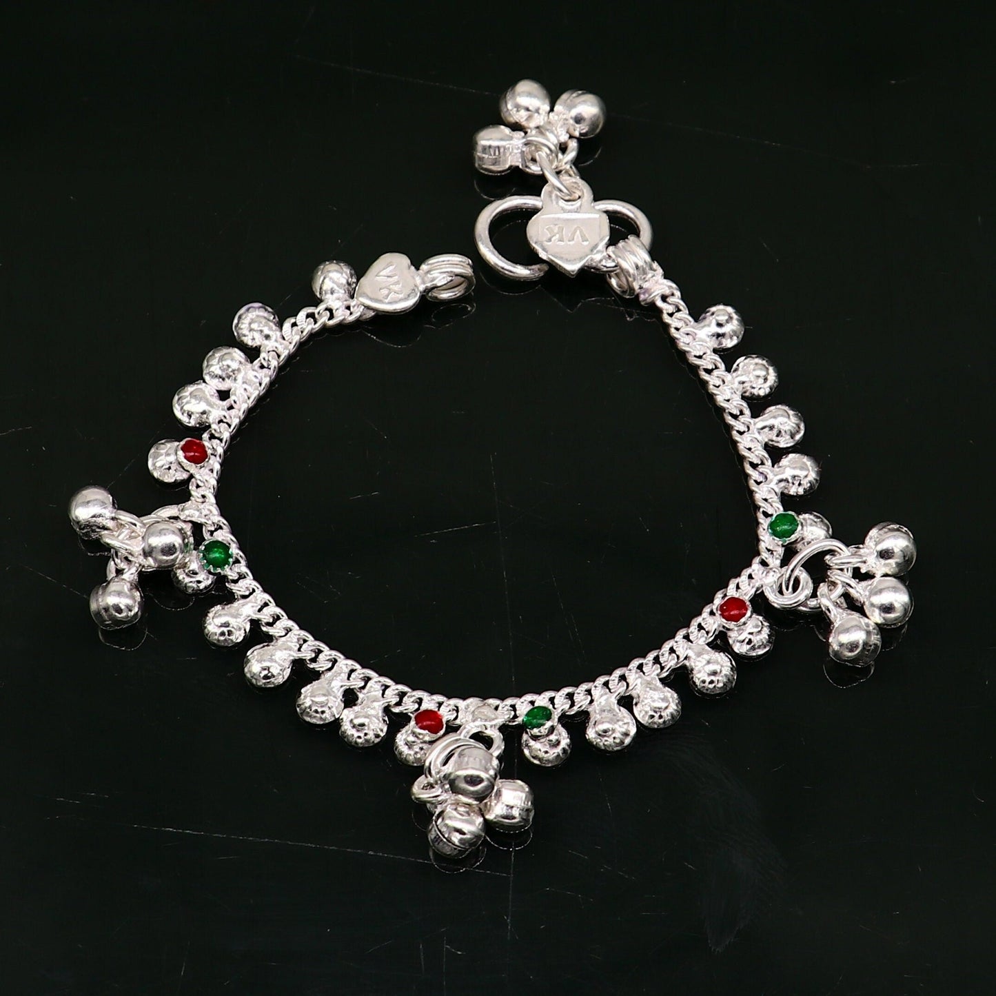 5.5" long handmade Sterling silver amazing vintage style ankle bracelet new born baby anklet noisy sound bells charm anklets jewelry ank419 - TRIBAL ORNAMENTS