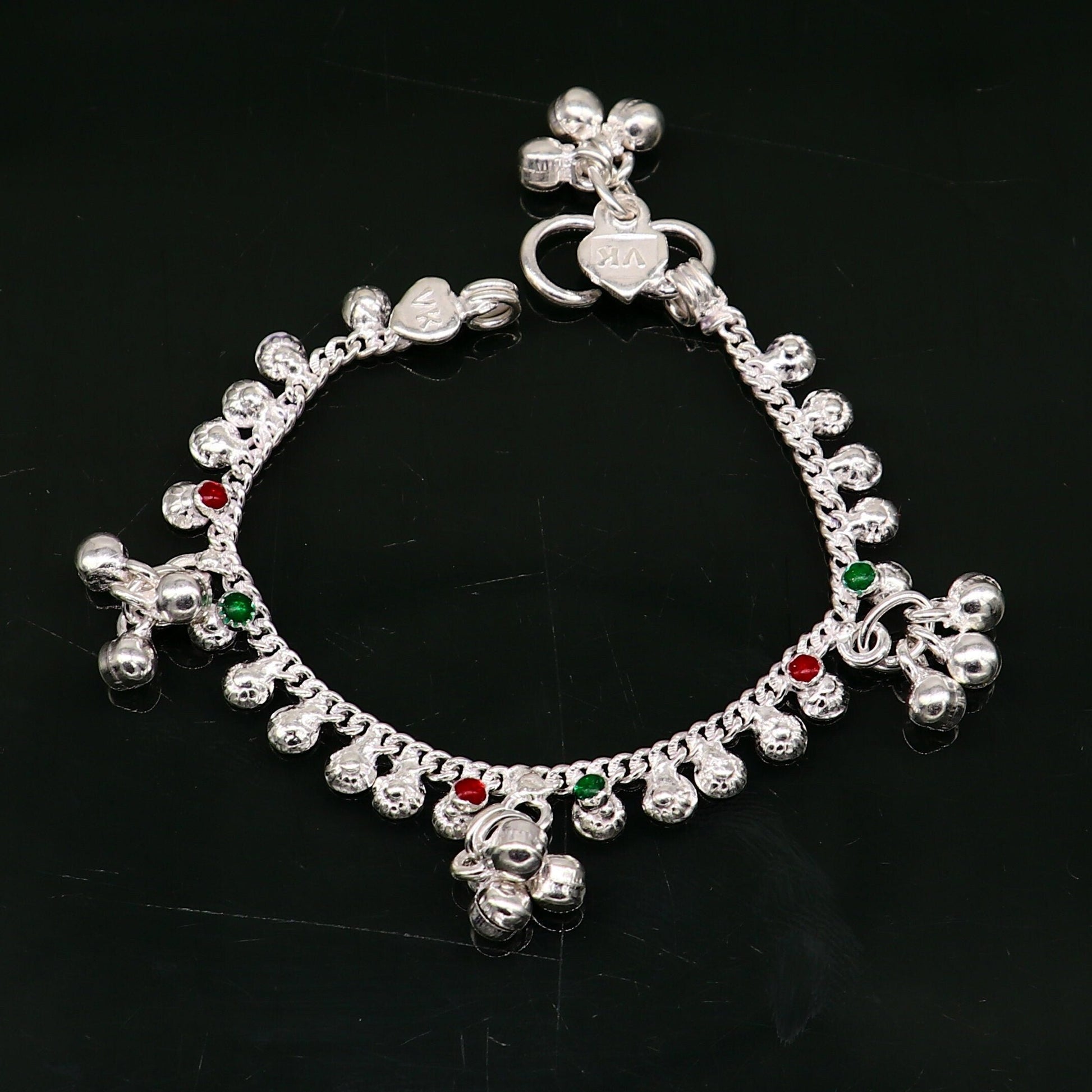 5.5" long handmade Sterling silver amazing vintage style ankle bracelet new born baby anklet noisy sound bells charm anklets jewelry ank419 - TRIBAL ORNAMENTS