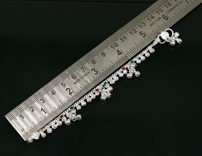 Handmade sterling silver vintage-style baby ankle bracelet with noisy bell charms, 5.5 inches long, from TRIBAL ORNAMENTS.
