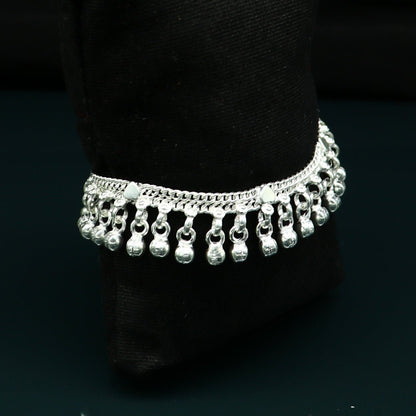 Sterling silver baby anklet with waved jingling bells, customized design, charming noisy kids jewelry, 5.5 inches long from Tribal Ornaments.