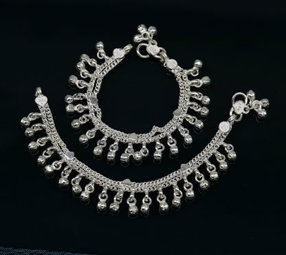 Sterling silver baby anklet with waved jingling bells, customized design, 5.5 inches, charming kids jewelry by TRIBAL ORNAMENTS.