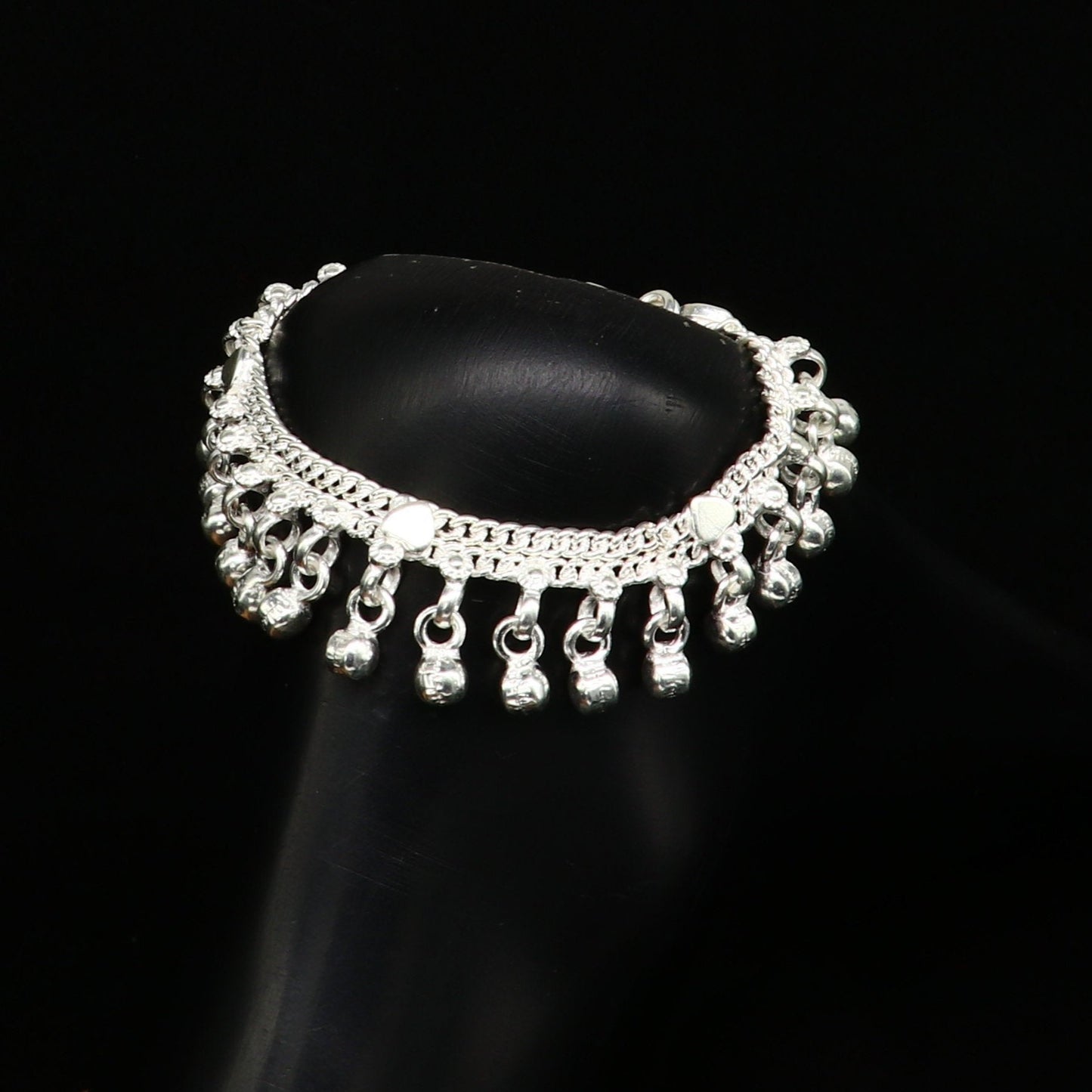 5.5" long Sterling silver customized baby anklets, stunning hanging waved jingling bells, charming noisy ankle bracelet kids jewelry ank411 - TRIBAL ORNAMENTS