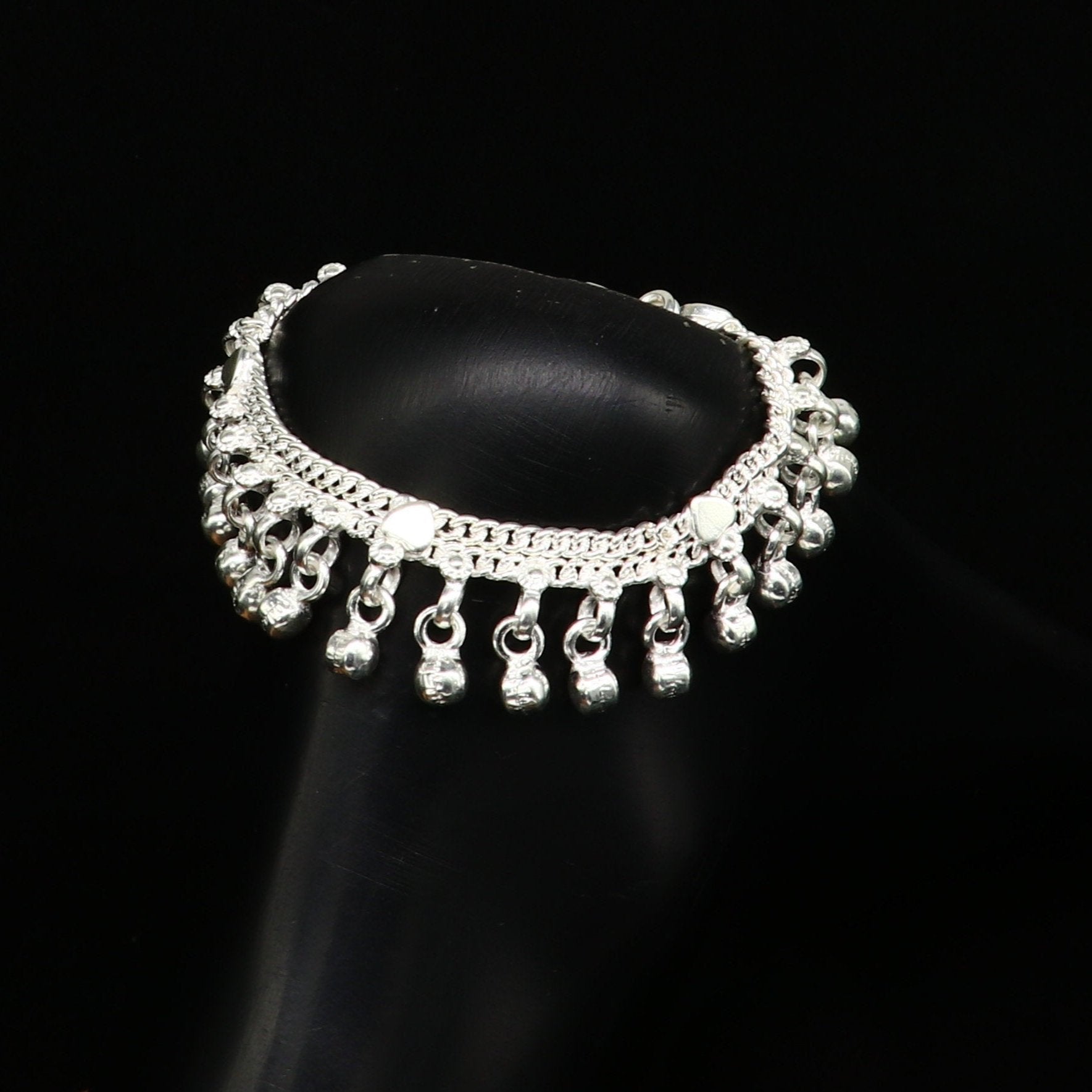 5.5" long Sterling silver customized baby anklets, stunning hanging waved jingling bells, charming noisy ankle bracelet kids jewelry ank411 - TRIBAL ORNAMENTS