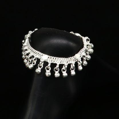 Sterling silver baby anklet with waving jingling bells, customized design, charming noisy kids jewelry, 5.5 inches long.