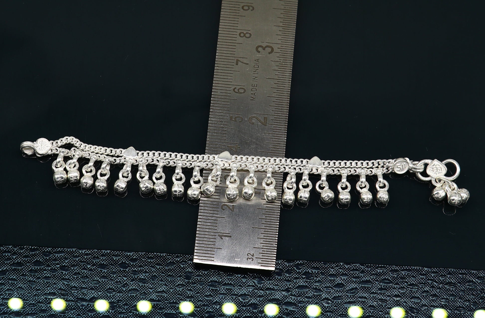 5.5" long Sterling silver customized baby anklets, stunning hanging waved jingling bells, charming noisy ankle bracelet kids jewelry ank411 - TRIBAL ORNAMENTS