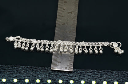 Sterling silver baby anklet with waved jingling bells, customized design, charming noisy kids jewelry, 5.5 inches long from Tribal Ornaments.