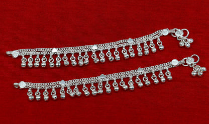 Sterling silver baby anklet with waved jingling bells, customized design, 5.5 inches long, charming kids jewelry from TRIBAL ORNAMENTS.