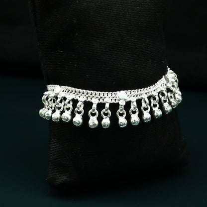 Sterling silver baby anklet with waved jingling bells, customized design, 5.5 inches long, charming kids jewelry from Tribal Ornaments