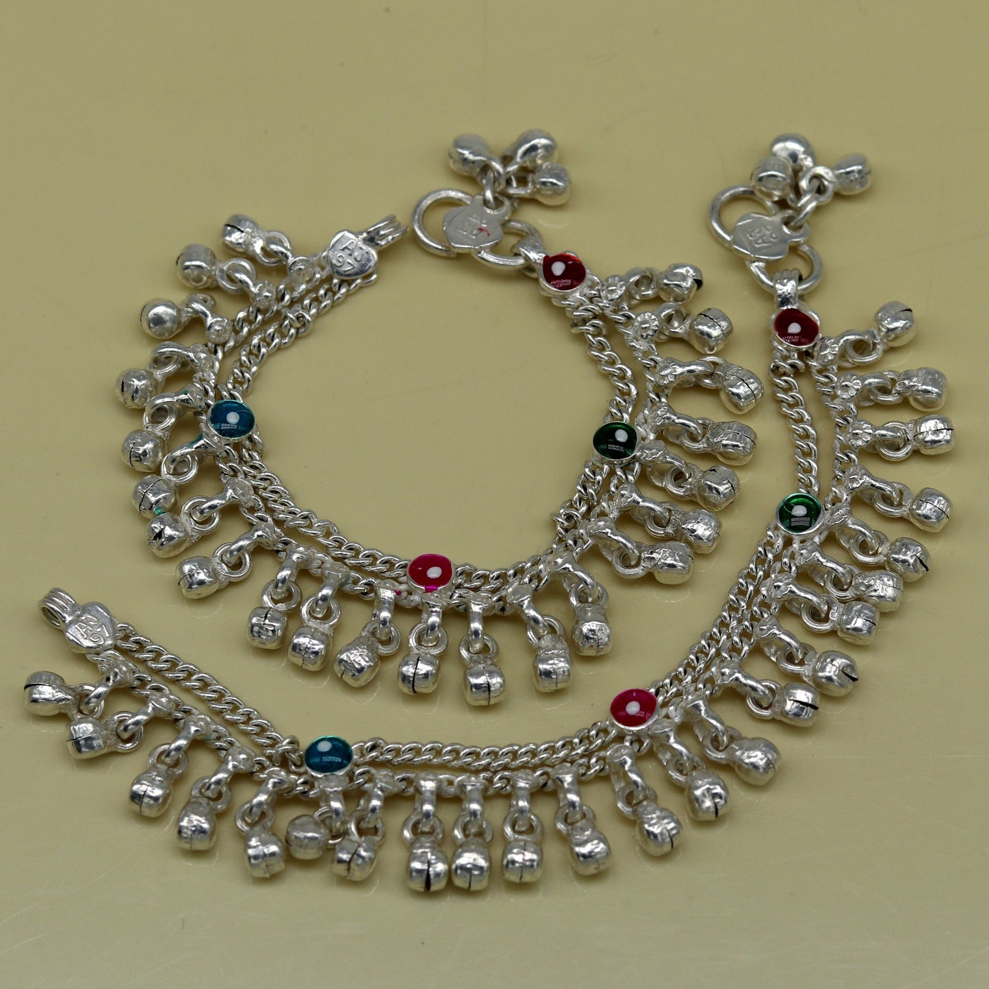 5.5" long Sterling silver handmade fabulous customized new born baby ankle bracelet with amazing hanging noisy bells gifting jewelry ank224 - TRIBAL ORNAMENTS