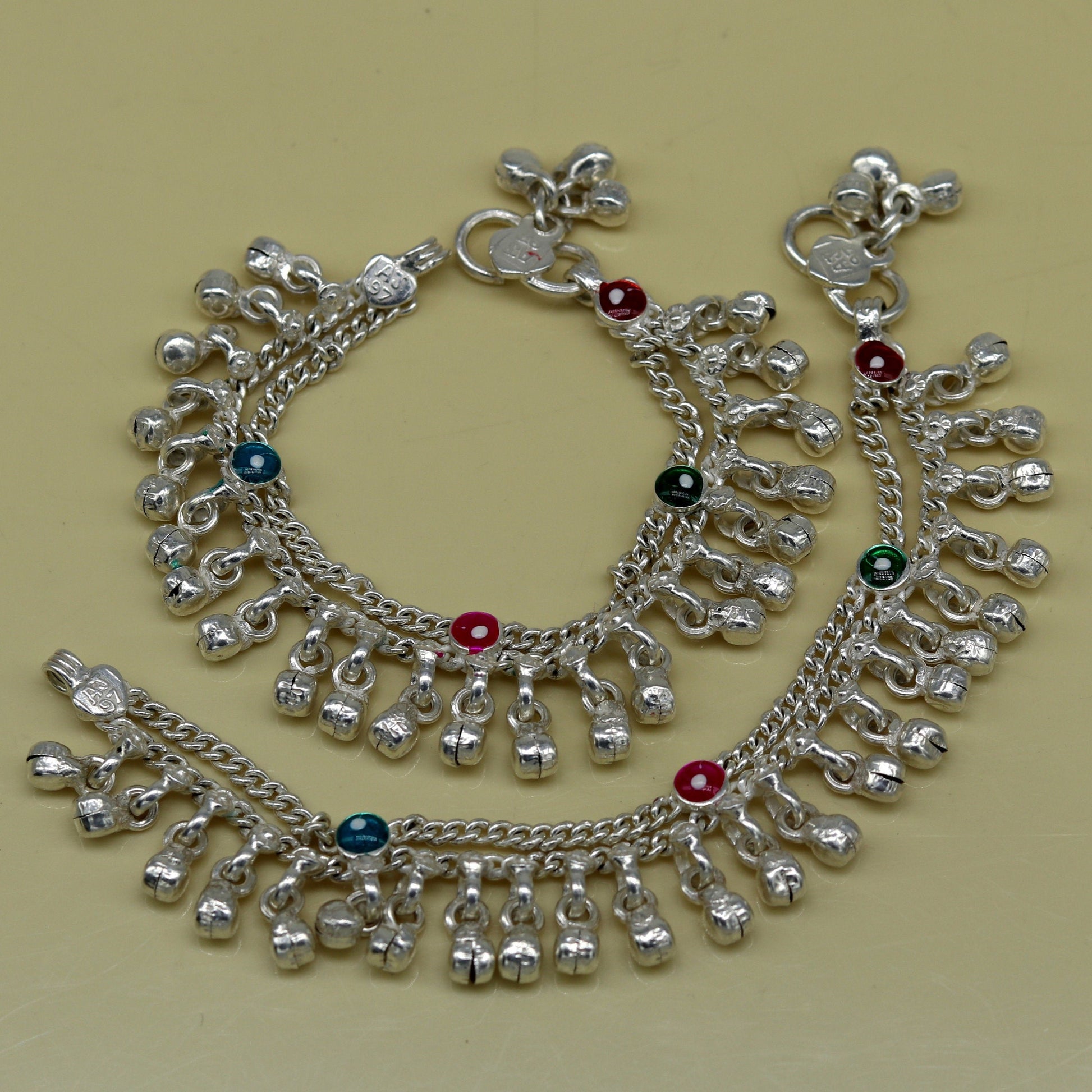 5.5" long Sterling silver handmade fabulous customized new born baby ankle bracelet with amazing hanging noisy bells gifting jewelry ank224 - TRIBAL ORNAMENTS