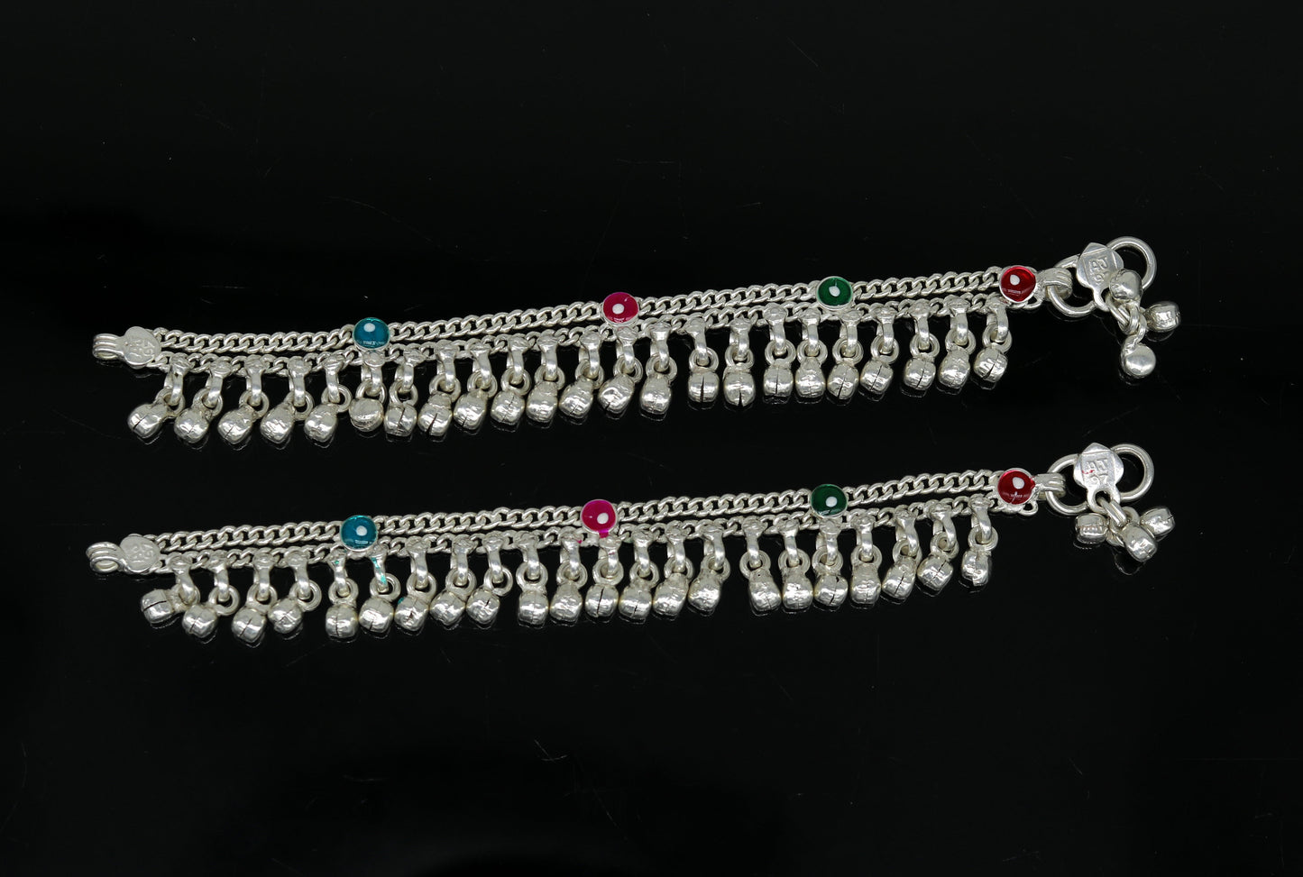 5.5" long Sterling silver handmade fabulous customized new born baby ankle bracelet with amazing hanging noisy bells gifting jewelry ank224 - TRIBAL ORNAMENTS