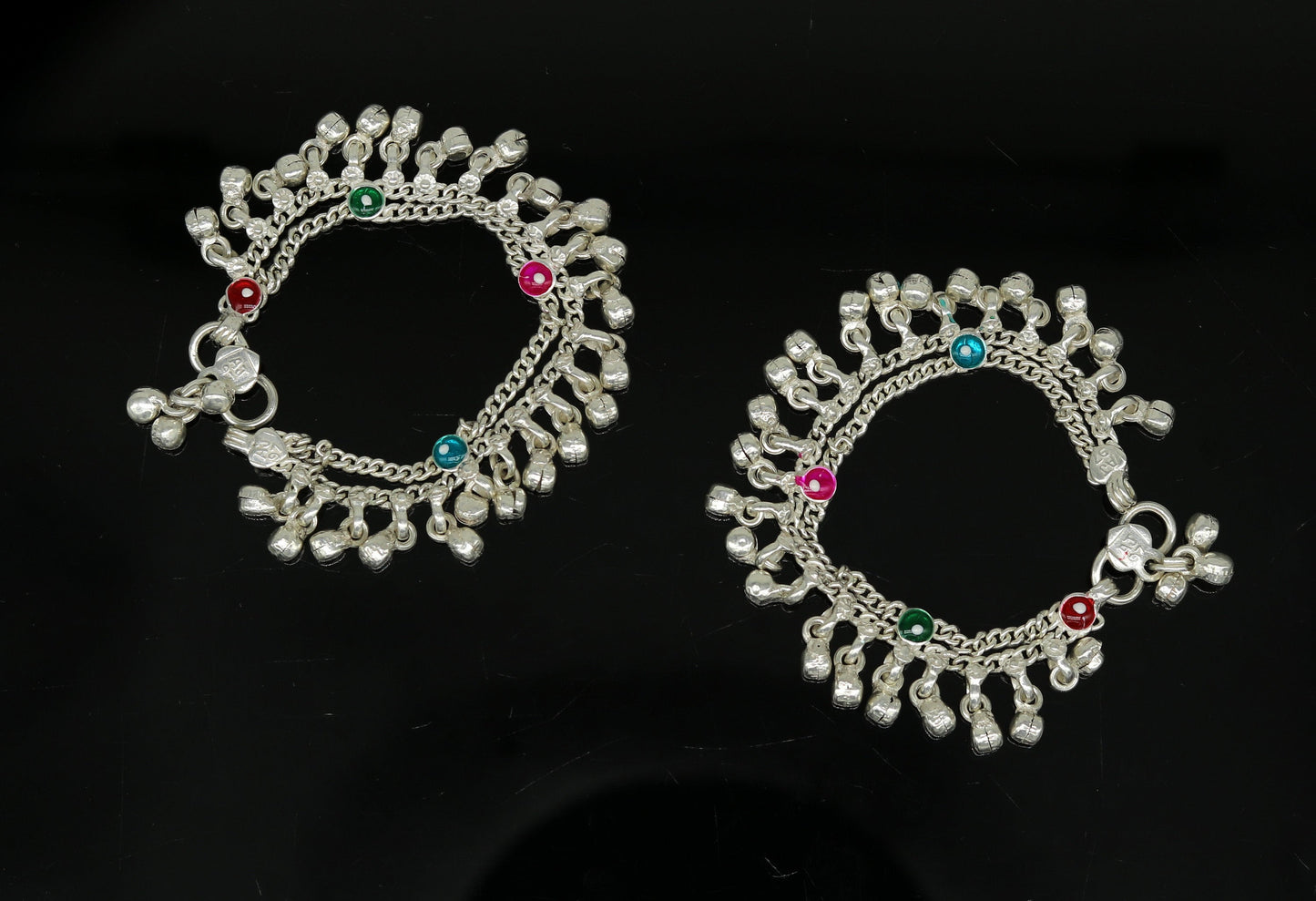 5.5" long Sterling silver handmade fabulous customized new born baby ankle bracelet with amazing hanging noisy bells gifting jewelry ank224 - TRIBAL ORNAMENTS