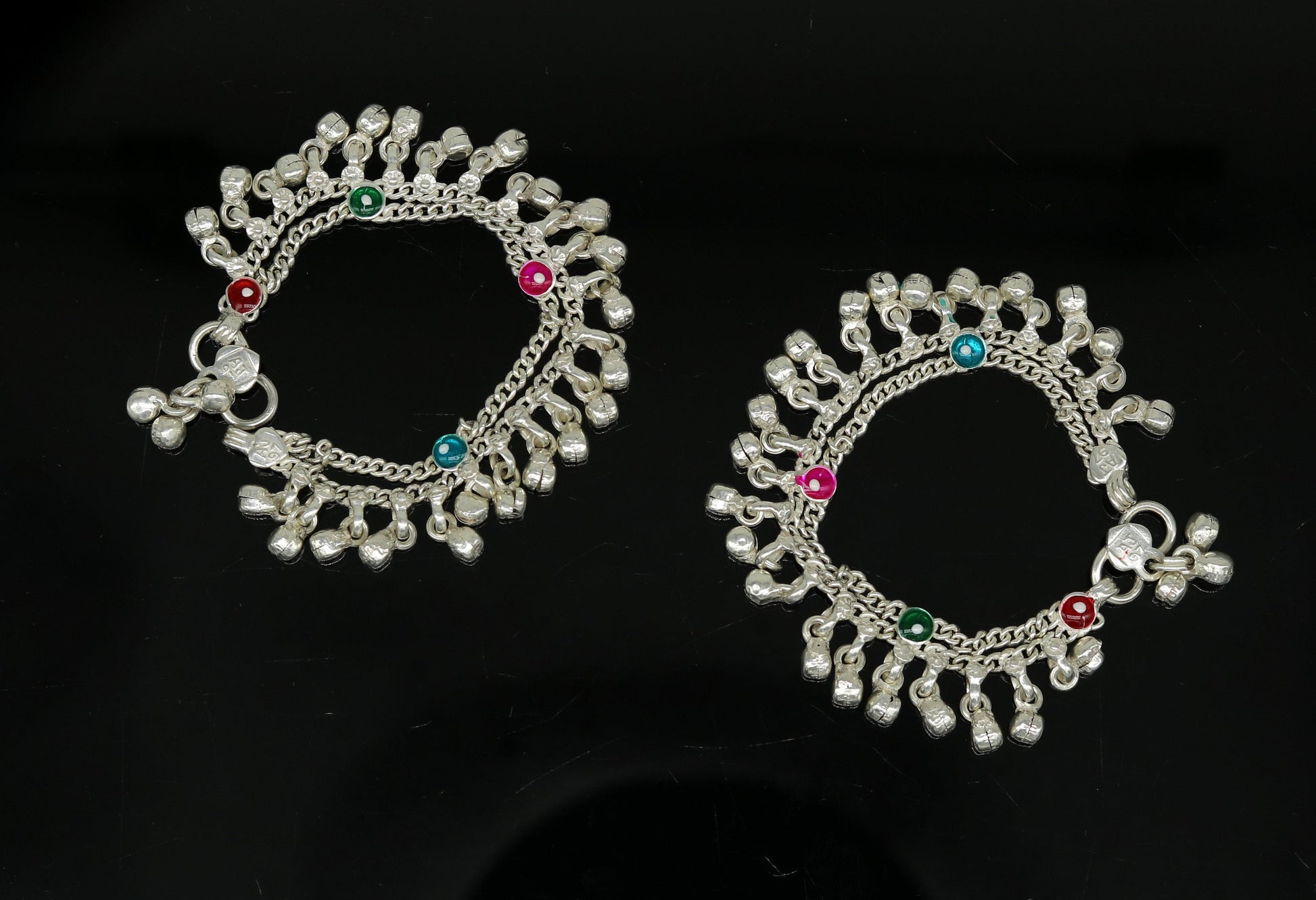 5.5" long Sterling silver handmade fabulous customized new born baby ankle bracelet with amazing hanging noisy bells gifting jewelry ank224 - TRIBAL ORNAMENTS