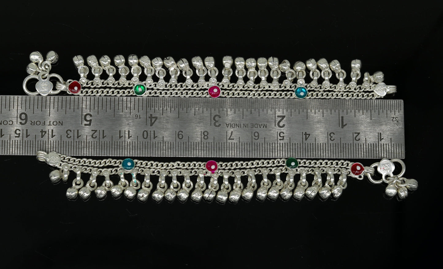 5.5" long Sterling silver handmade fabulous customized new born baby ankle bracelet with amazing hanging noisy bells gifting jewelry ank224 - TRIBAL ORNAMENTS