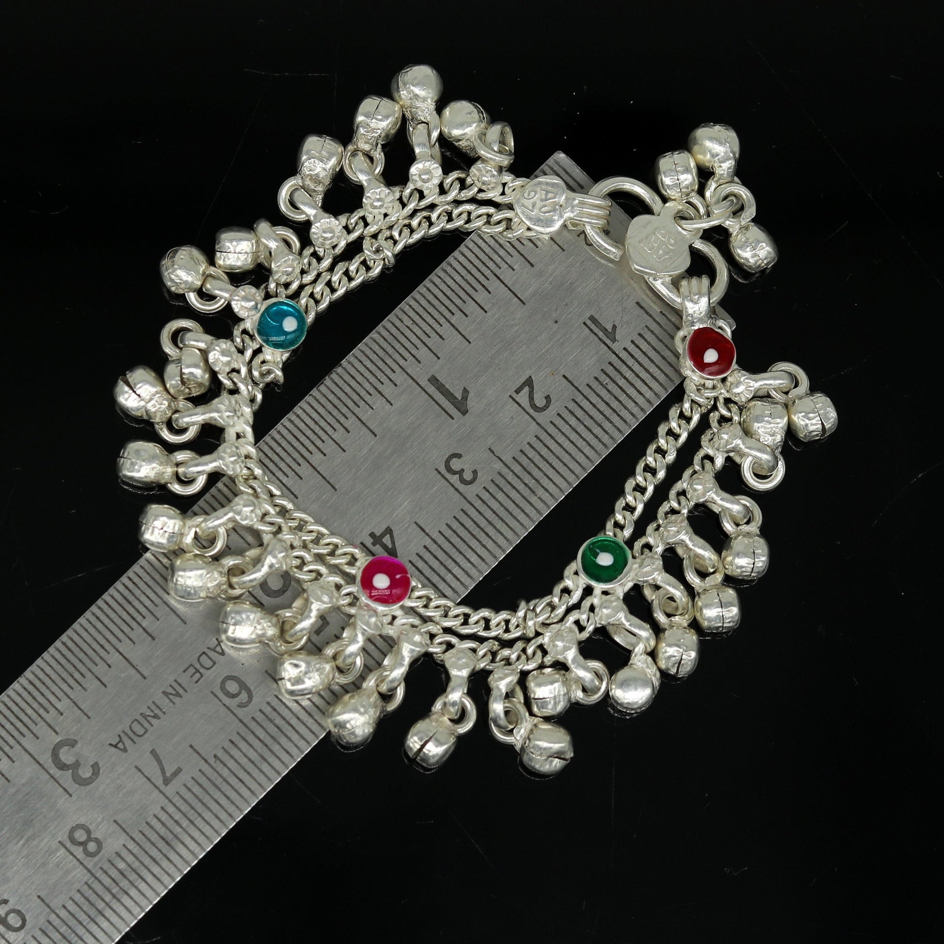 5.5" long Sterling silver handmade fabulous customized new born baby ankle bracelet with amazing hanging noisy bells gifting jewelry ank224 - TRIBAL ORNAMENTS