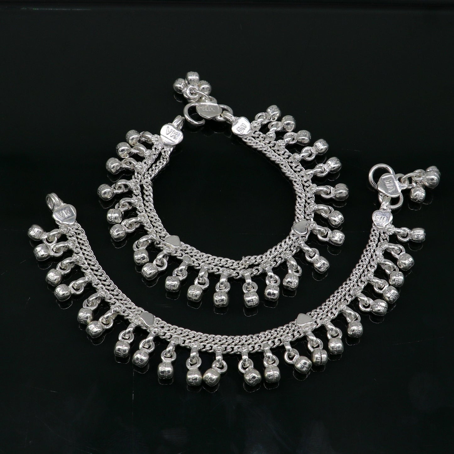 5.5" Pure sterling silver handmade jingling anklets baby ankle bracelet, best gifting noisy anklets kids jewelry from India ank312 - TRIBAL ORNAMENTS