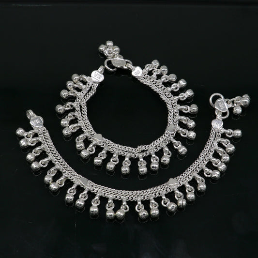 5.5" Pure sterling silver handmade jingling anklets baby ankle bracelet, best gifting noisy anklets kids jewelry from India ank312 - TRIBAL ORNAMENTS