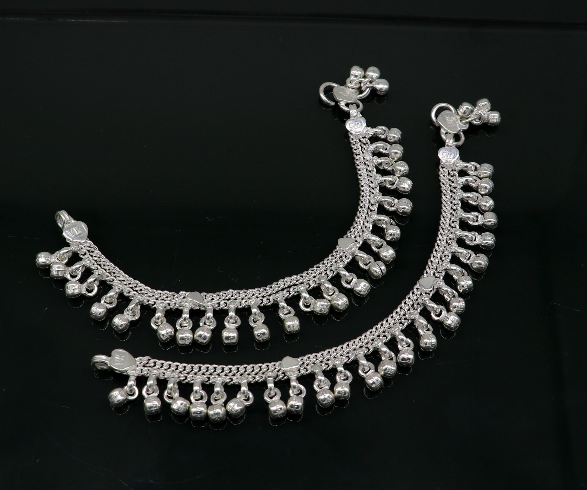 5.5" Pure sterling silver handmade jingling anklets baby ankle bracelet, best gifting noisy anklets kids jewelry from India ank312 - TRIBAL ORNAMENTS