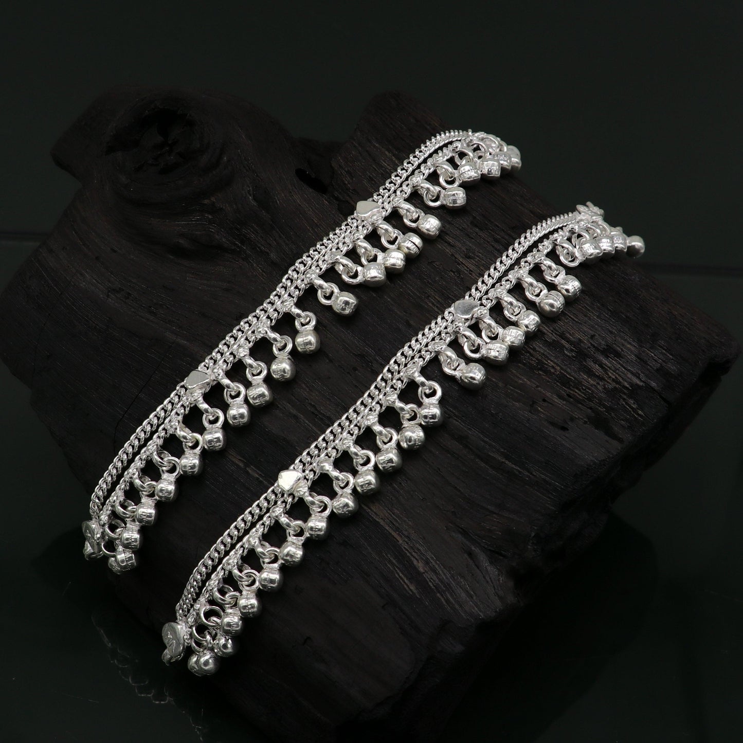 5.5" Pure sterling silver handmade jingling anklets baby ankle bracelet, best gifting noisy anklets kids jewelry from India ank312 - TRIBAL ORNAMENTS