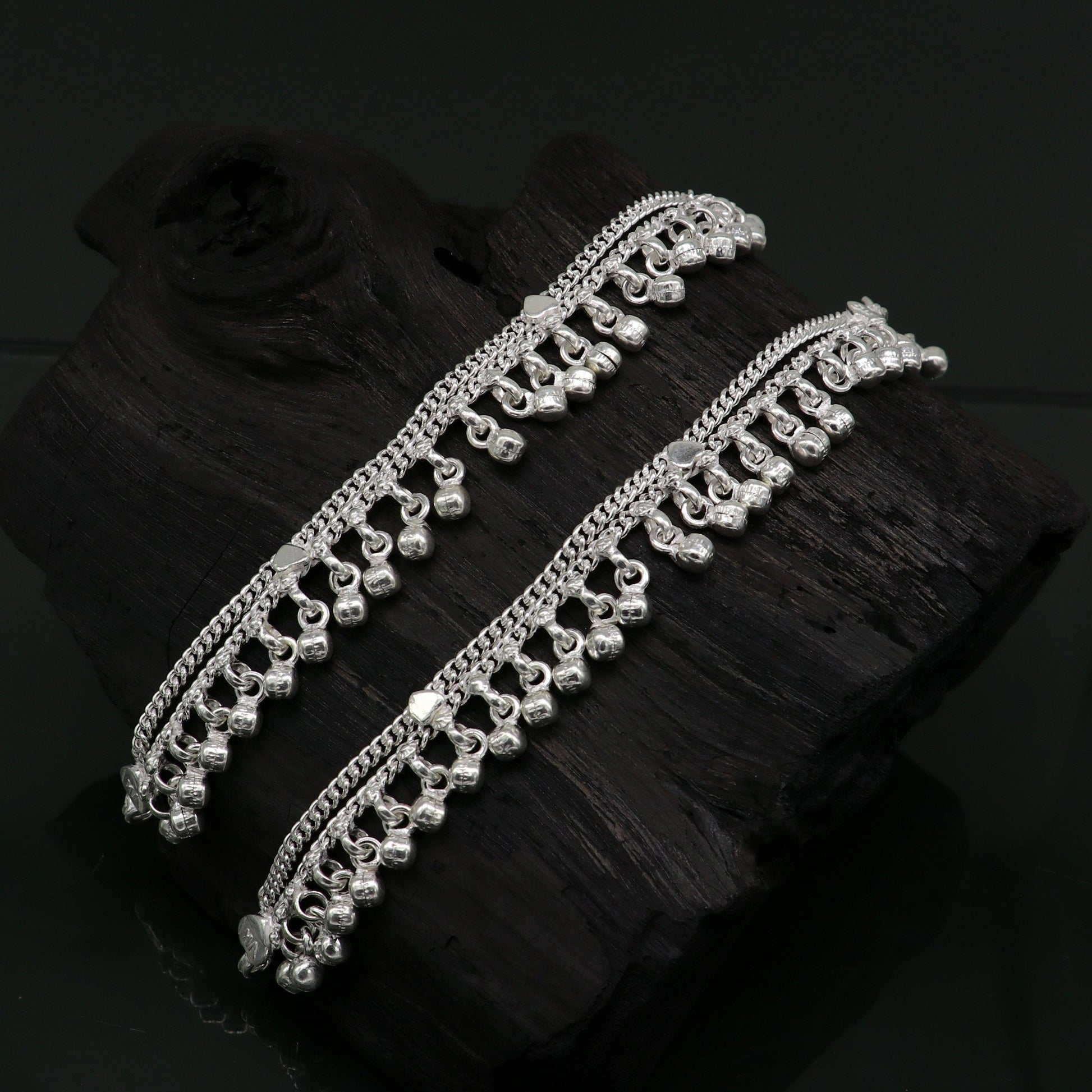 5.5" Pure sterling silver handmade jingling anklets baby ankle bracelet, best gifting noisy anklets kids jewelry from India ank312 - TRIBAL ORNAMENTS