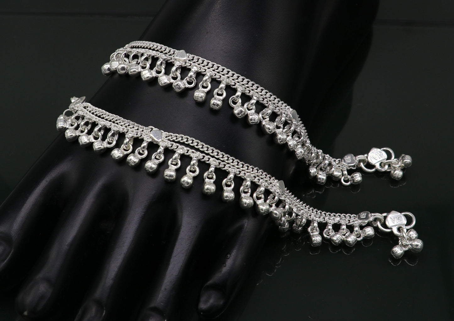 5.5" Pure sterling silver handmade jingling anklets baby ankle bracelet, best gifting noisy anklets kids jewelry from India ank312 - TRIBAL ORNAMENTS