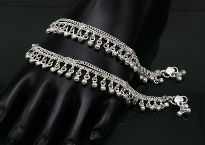 Sterling silver handmade jingling anklets for babies, tribal design, lightweight kids jewelry, from India by TRIBAL ORNAMENTS.